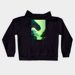 SCARY GREEN DINOSAUR IN THE TREES Kids Hoodie